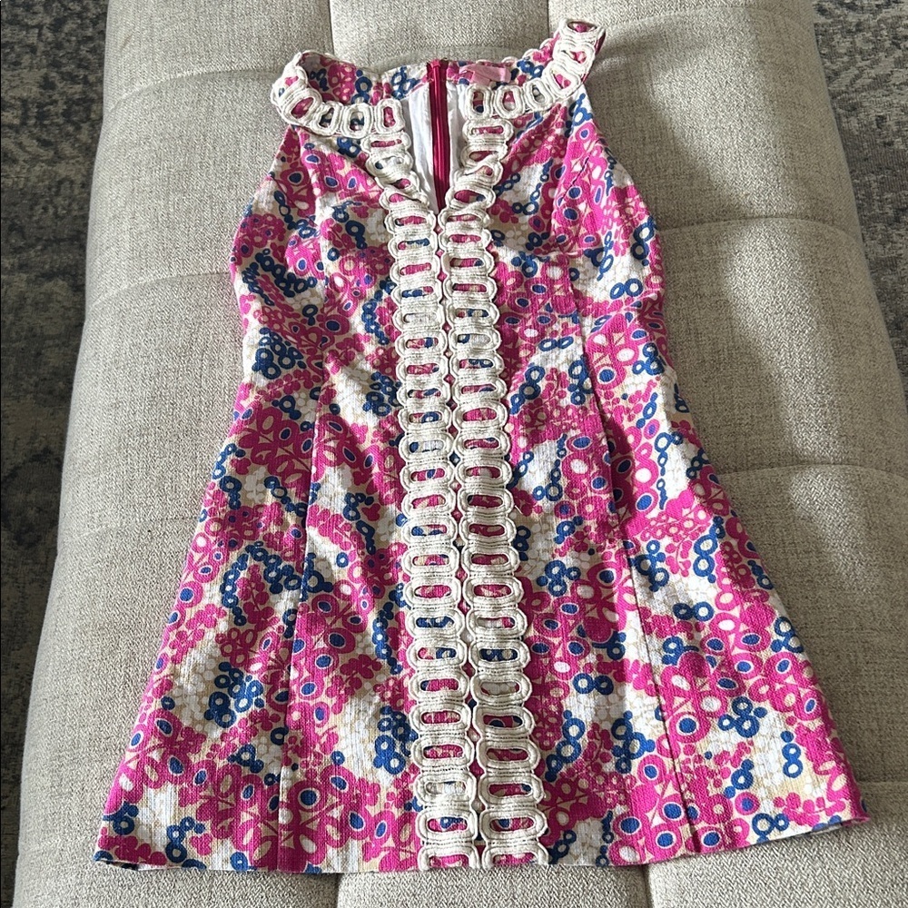 LILLY PULITZER LINED  BERRY COLORED FLORAL EMBROIDERED  SOPHIE SHIFT DRESS  SZ 0